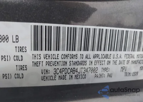 2018 Dodge Journey Se z USA, uszkodzony, nr VIN 3C4PDCAB4JT347002